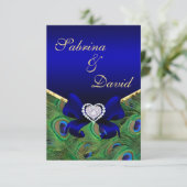 Koninklijk blauwe pauwontvangstkaart informatiekaartje (Staand voorkant)