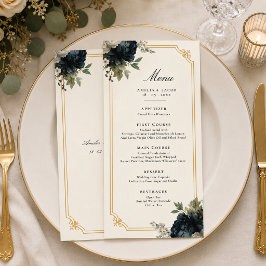 Koninklijk Blauwe Pioen Trouw met Gouden Frame Det Menu