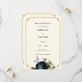 Koninklijk Blauwe Pioen Trouwdag met Gouden Lijst Save The Date