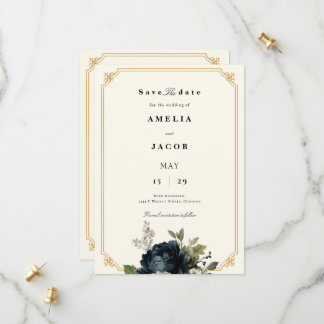 Koninklijk Blauwe Pioen Trouwdag met Gouden Lijst Save The Date