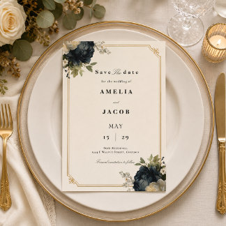 Koninklijk Blauwe Pioen Trouwdag met Gouden Lijst Save The Date