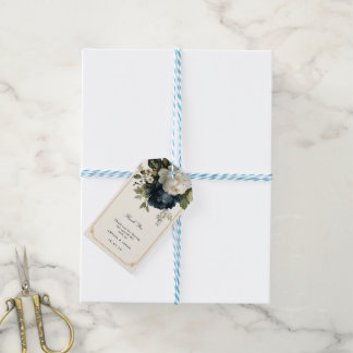 Koninklijk blauwe pioen trouwen met gouden lijst cadeaulabel