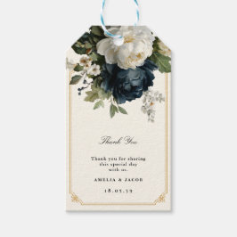 Koninklijk blauwe pioen trouwen met gouden lijst cadeaulabel