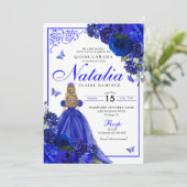 Koninklijk Blauwe Prinses & Vlinders Quinceañera Kaart (Staand voorkant)