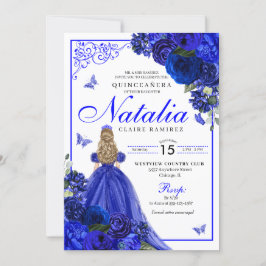 Koninklijk Blauwe Prinses & Vlinders Quinceañera Kaart