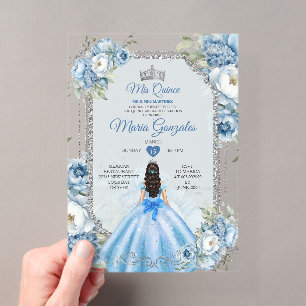 Koninklijk Blauwe Prinsessen Bloemstuk Zilveren Kr Acryl Uitnodigingen