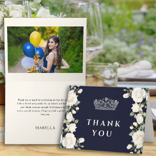 Koninklijk blauwe prinsessenjurk tiara Quinceanera Bedankkaart