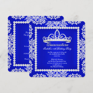 Koninklijk Blauwe Quinceanera 15e Verjaardagsfeest Kaart
