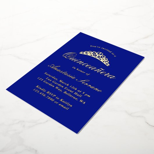 Koninklijk Blauwe Quinceanera Folie Uitnodiging (Gedraaid)