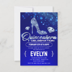 Koninklijk Blauwe Quinceanera Fonkelende Diamanten Kaart