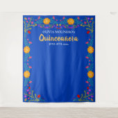 Koninklijk Blauwe Quinceanera Fotocabine Achtergro Wandkleed (Voorkant)