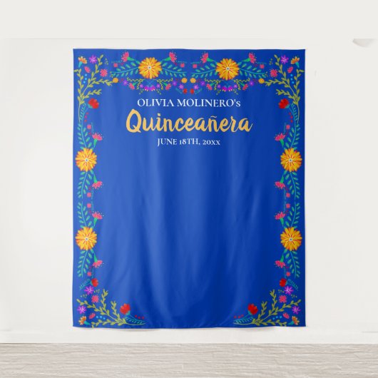 Koninklijk Blauwe Quinceanera Fotocabine Achtergro Wandkleed (Voorkant)