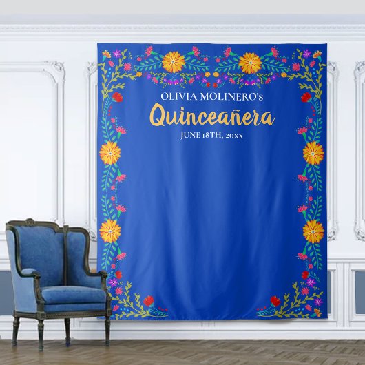 Koninklijk Blauwe Quinceanera Fotocabine Achtergro Wandkleed