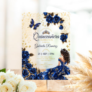 Koninklijk Blauwe Quinceañera Gouden Tiara Rozen  Acryl Uitnodigingen