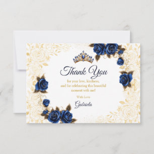 Koninklijk Blauwe Quinceañera Gouden Tiara Rozen B Bedankkaart
