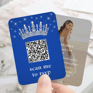 Koninklijk Blauwe Quinceañera Kroon & Stars QR RSV Informatiekaartje
