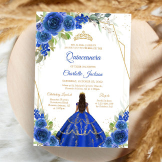 Koninklijk blauwe Quinceanera uitnodiging