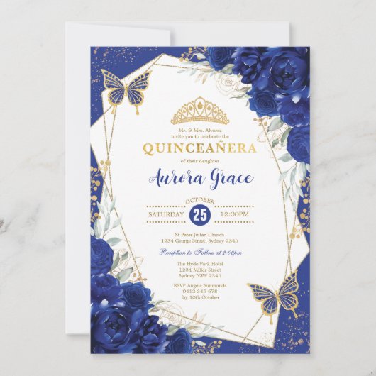 Koninklijk Blauwe Quinceañera Vlinders Mis Quince Kaart (Voorkant)
