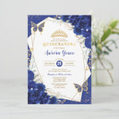 Koninklijk Blauwe Quinceañera Vlinders Mis Quince Kaart (Staand voorkant)