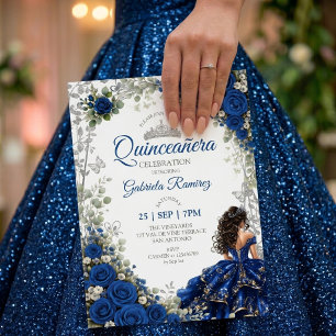 Koninklijk Blauwe Quinceañera Zilveren Vlinders Kaart
