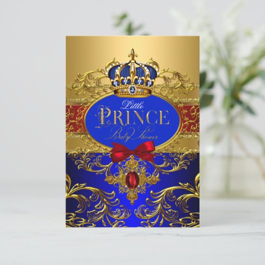 Koninklijk Blauwe Rode Kleine Prins Kroon Baby Sho Kaart (Staand voorkant)
