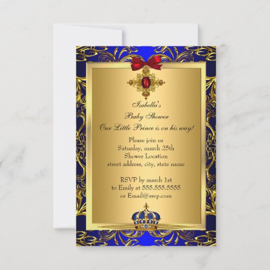 Koninklijk Blauwe Rode Kleine Prins Kroon Baby Sho Kaart (Achterkant)