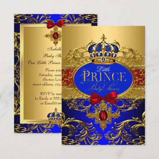 Koninklijk Blauwe Rode Kleine Prins Kroon Baby Sho Kaart (Voorkant / Achterkant)