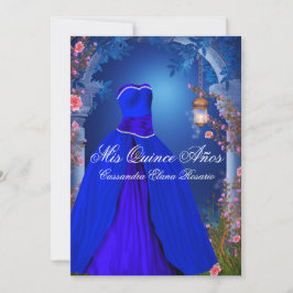 Koninklijk Blauwe Roos Quinceanera Kaart