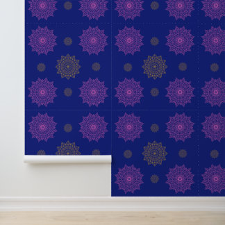 Koninklijk Blauwe Roze & Gouden Mandala Patroon Be Behang