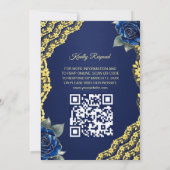 Koninklijk Blauwe Rozen Gouden Kant QR Code Bruilo Kaart (Achterkant)