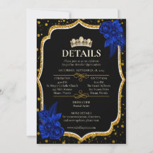 Koninklijk blauwe rozen gouden Quinceañera details