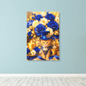 Koninklijk Blauwe Rozen Kitten Canvas Afdruk (Insitu (Houten vloer))