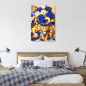 Koninklijk Blauwe Rozen Kitten Canvas Afdruk (Insitu (Slaapkamer))