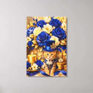 Koninklijk Blauwe Rozen Kitten Canvas Afdruk