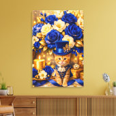 Koninklijk Blauwe Rozen Kitten Canvas Afdruk (Insitu (Woonkamer))