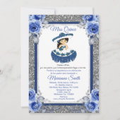 Koninklijk blauwe rozen Quinceañera uitnodiging (Voorkant)
