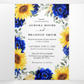 Koninklijk Blauwe Rustieke Zonnebloem Moderne Bloe Drieluik Aankondiging (Binnenkant midden)