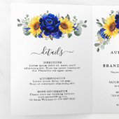 Koninklijk blauwe rustieke zonnebloem moderne bloe drieluik aankondiging (Binnenzijde eerst)