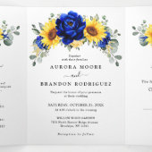 Koninklijk blauwe rustieke zonnebloem moderne bloe drieluik aankondiging (Binnenkant midden)