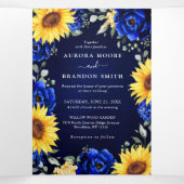 Koninklijk Blauwe Rustieke Zonnebloem Moderne Bloe Drieluik Aankondiging (Binnenkant midden)