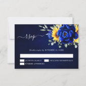 Koninklijk blauwe rustieke zonnebloem moderne bloe RSVP kaartje (Voorkant)