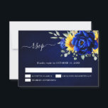 Koninklijk blauwe rustieke zonnebloem moderne bloe RSVP kaartje<br><div class="desc">Elegante en moderne rustieke landelijke bruiloft RSVP kaart met heldere gele zonnebloem,  Koninklijke blauwe pioenrozen ,  baby’s adem,  gypsophila bloemenkrans / krans met eucalyptus bladeren. Vind meer bijpassende ontwerpen en variaties in mijn "blissweddingpaperie" winkel. En neem gerust contact met me op voor verdere aanpassing of bijpassende items.</div>