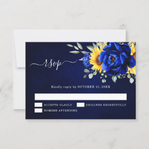 Koninklijk Blauwe Rustieke Zonnebloem Moderne Bloe RSVP Kaartje