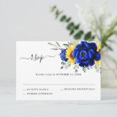 Koninklijk Blauwe Rustieke Zonnebloem Moderne Bloe RSVP Kaartje (Staand voorkant)