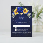 Koninklijk blauwe rustieke zonnebloem moderne bloe RSVP kaartje (Staand voorkant)
