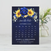 Koninklijk blauwe rustieke zonnebloem moderne bloe save the date (Staand voorkant)
