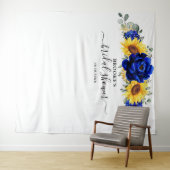 Koninklijk blauwe rustieke zonnebloem moderne brui wandkleed (In Situ (horizontaal))