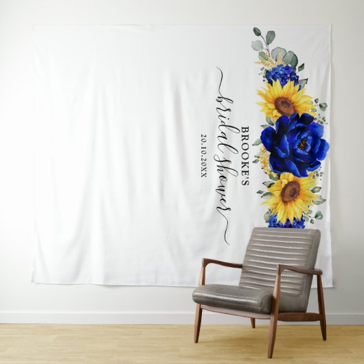 Koninklijk blauwe rustieke zonnebloem moderne brui wandkleed (In Situ (horizontaal))