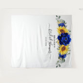 Koninklijk blauwe rustieke zonnebloem moderne brui wandkleed (Voorkant (horizontaal))