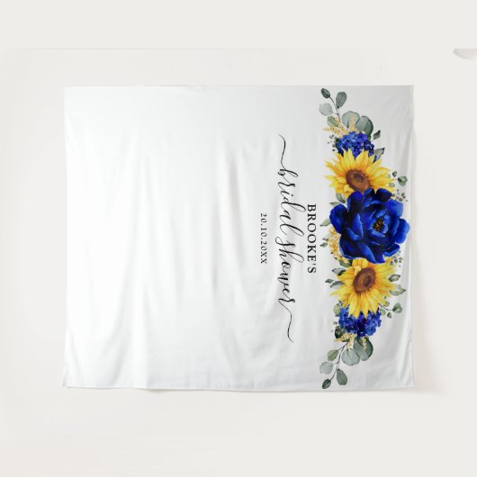 Koninklijk blauwe rustieke zonnebloem moderne brui wandkleed (Voorkant (horizontaal))